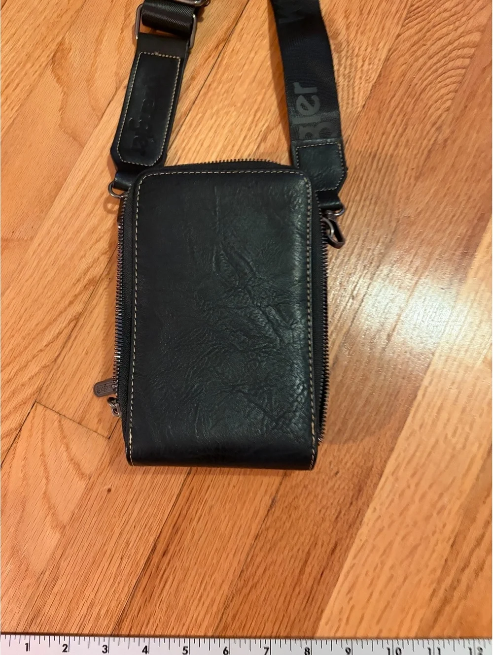 Wrangler Black Leather Crossbody Wallet Bag with Adjustable Strap